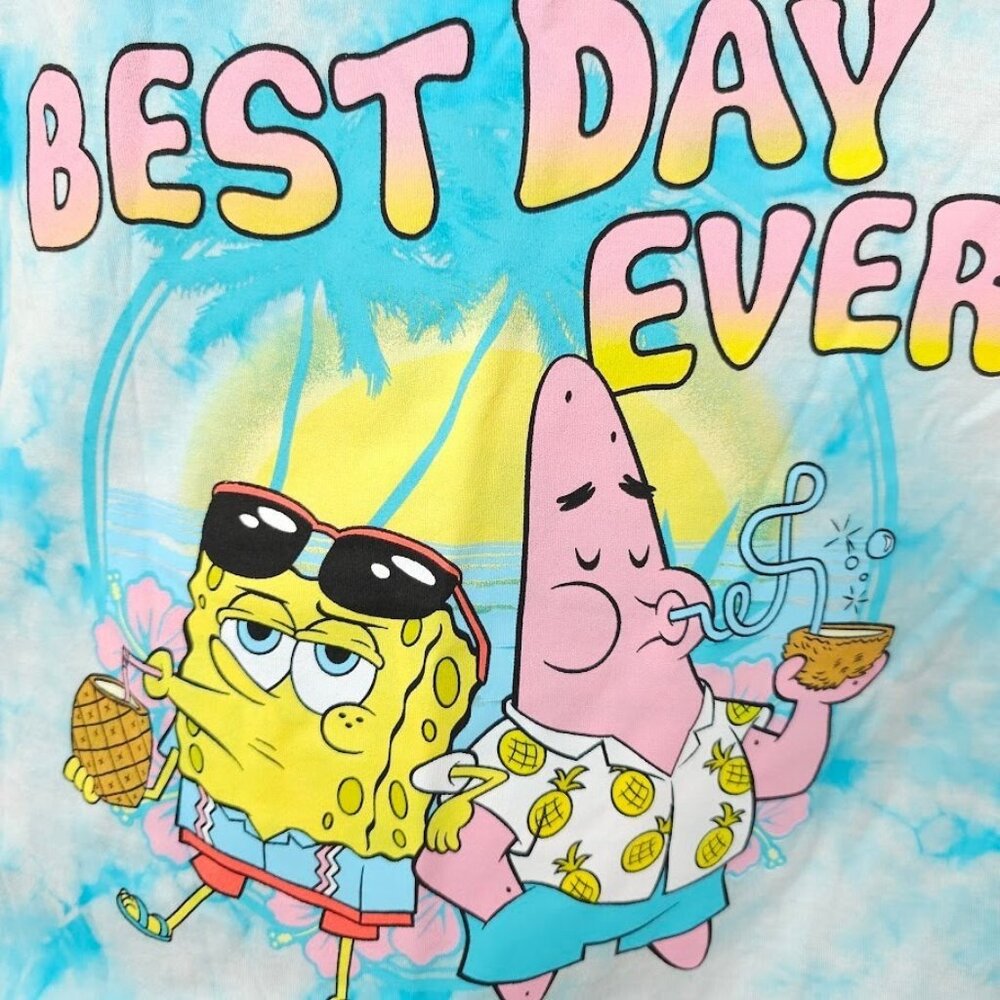 SpongeBob SquarePants Tank Top Mens Size Medium Blue Tie Dye Best Day Ever - Picture 3 of 6